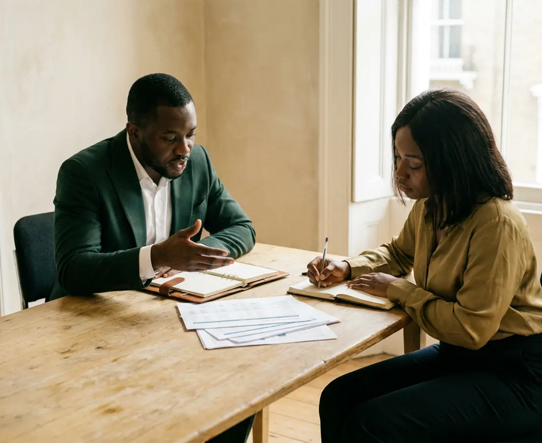 Engman Solutions advisers reviewing financial statements with a client