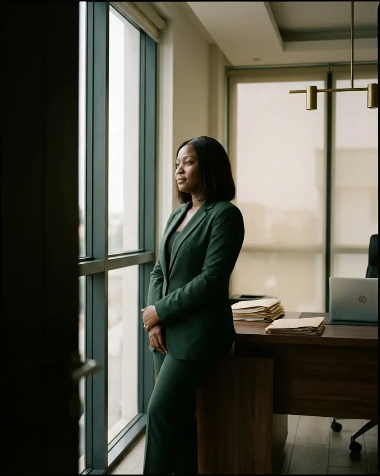 An Engman Solutions accountant beside the window of the firm's Tema office