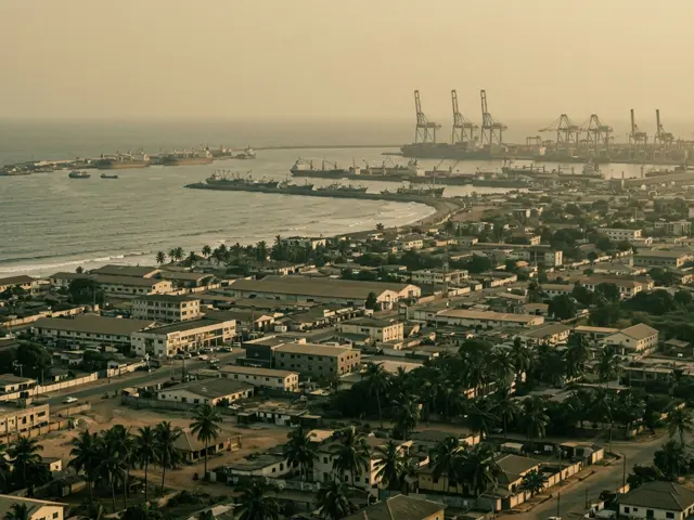 The Tema harbour district in Ghana at golden hour