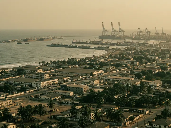 The Tema harbour district in Ghana at golden hour